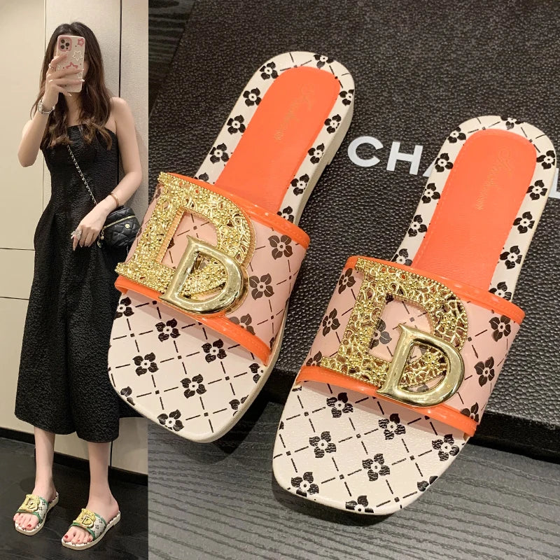 Women’s Flat Sandals – Metal Buckle Design