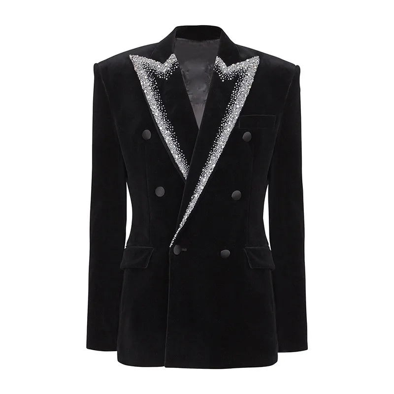 Black Rhinestone Blazer – Elegant Double-Breasted