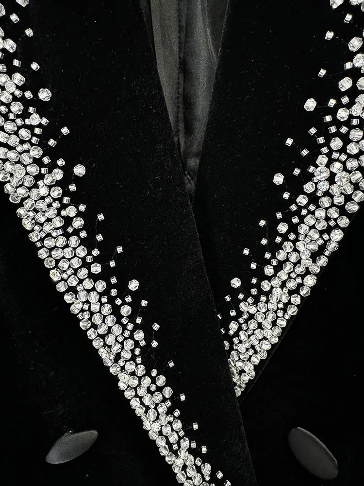 Black Rhinestone Blazer – Elegant Double-Breasted