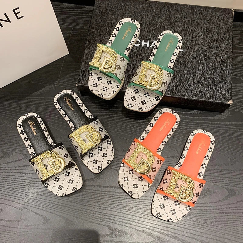 Women’s Flat Sandals – Metal Buckle Design