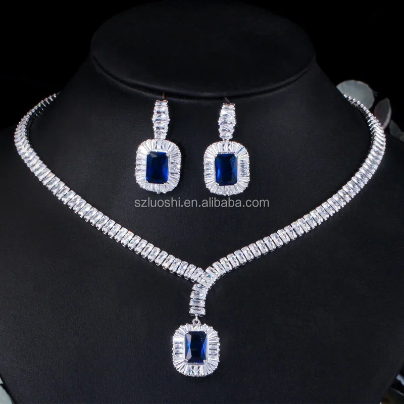 Blue Cubic Zirconia Jewelry Set – Elegant Gold Plated