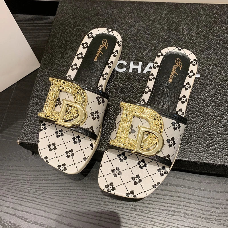 Women’s Flat Sandals – Metal Buckle Design