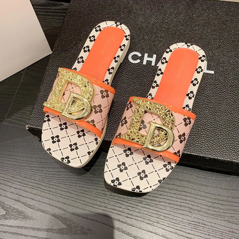 Women’s Flat Sandals – Metal Buckle Design