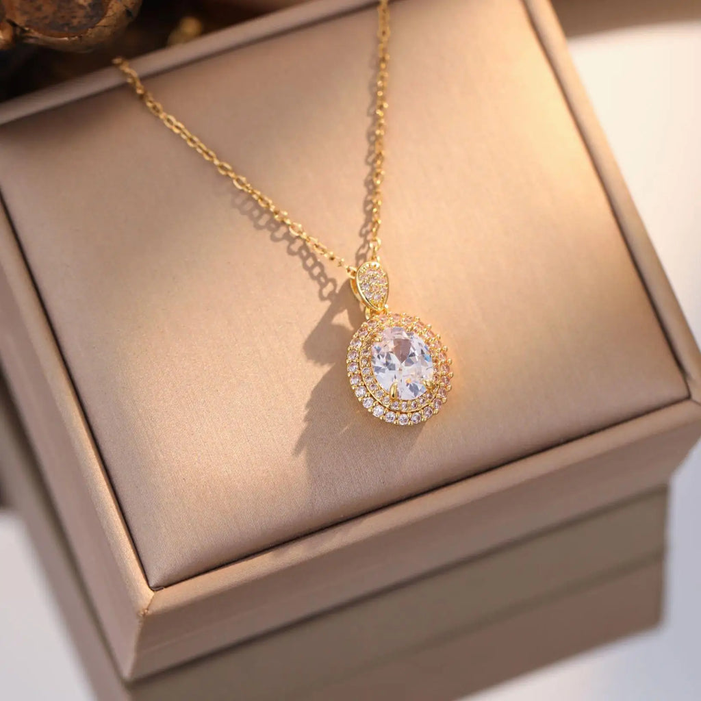 Zircon Drop Necklace – Elegant Stainless Steel