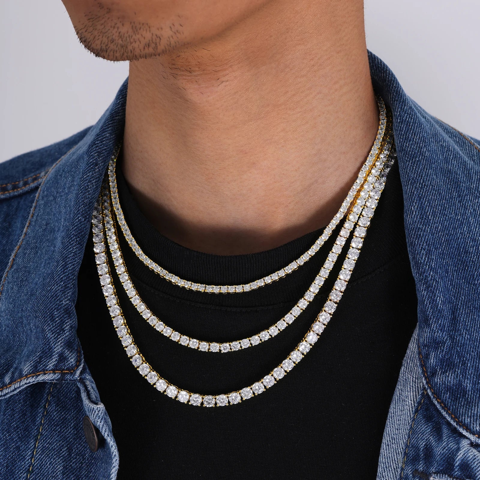 Iced Out Tennis Chain – Gold & Silver Zircon