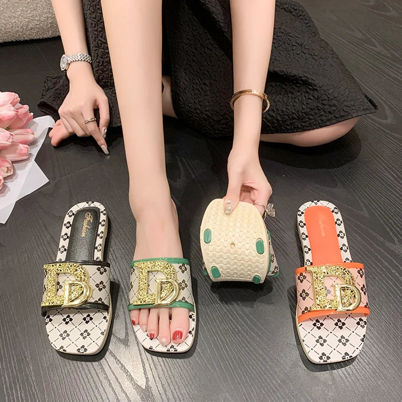 Women’s Flat Sandals – Metal Buckle Design