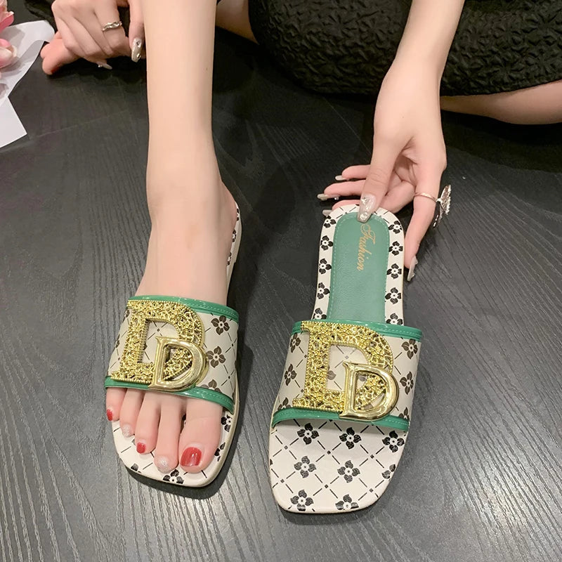 Women’s Flat Sandals – Metal Buckle Design