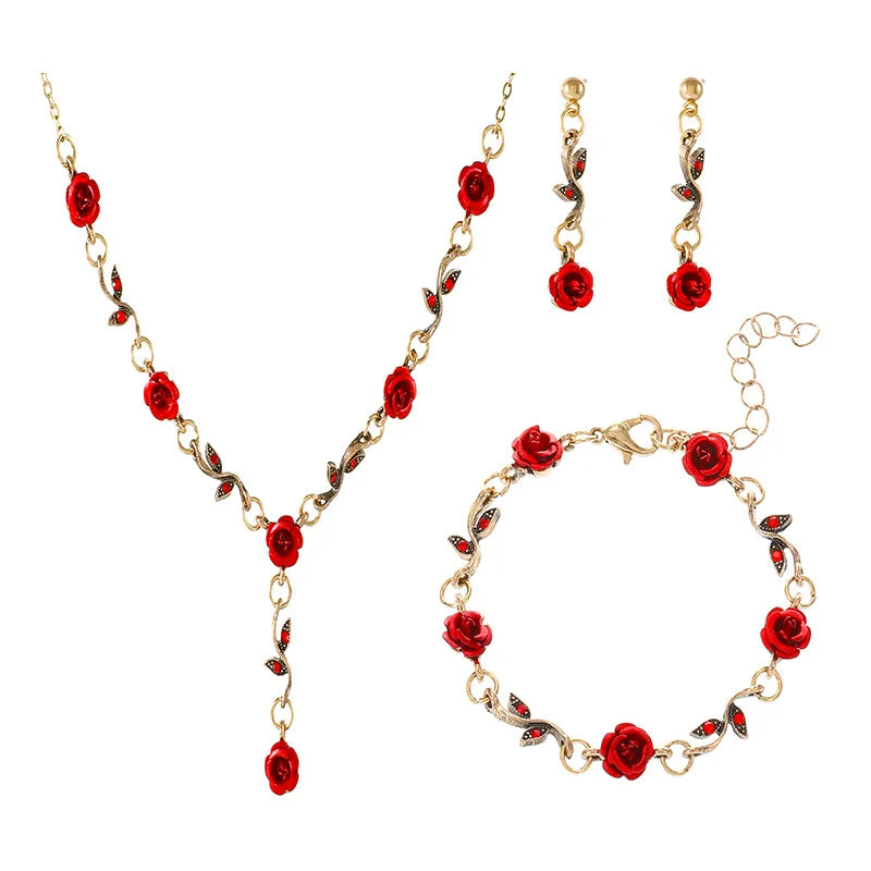 Red Rose Jewelry Set – Elegant & Romantic