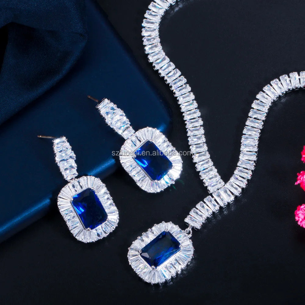 Blue Cubic Zirconia Jewelry Set – Elegant Gold Plated