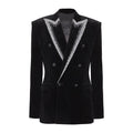 Black Rhinestone Blazer – Elegant Double-Breasted