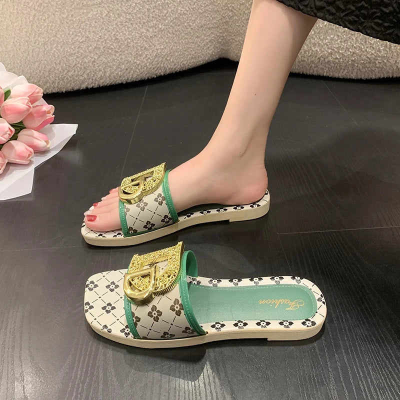 Women’s Flat Sandals – Metal Buckle Design