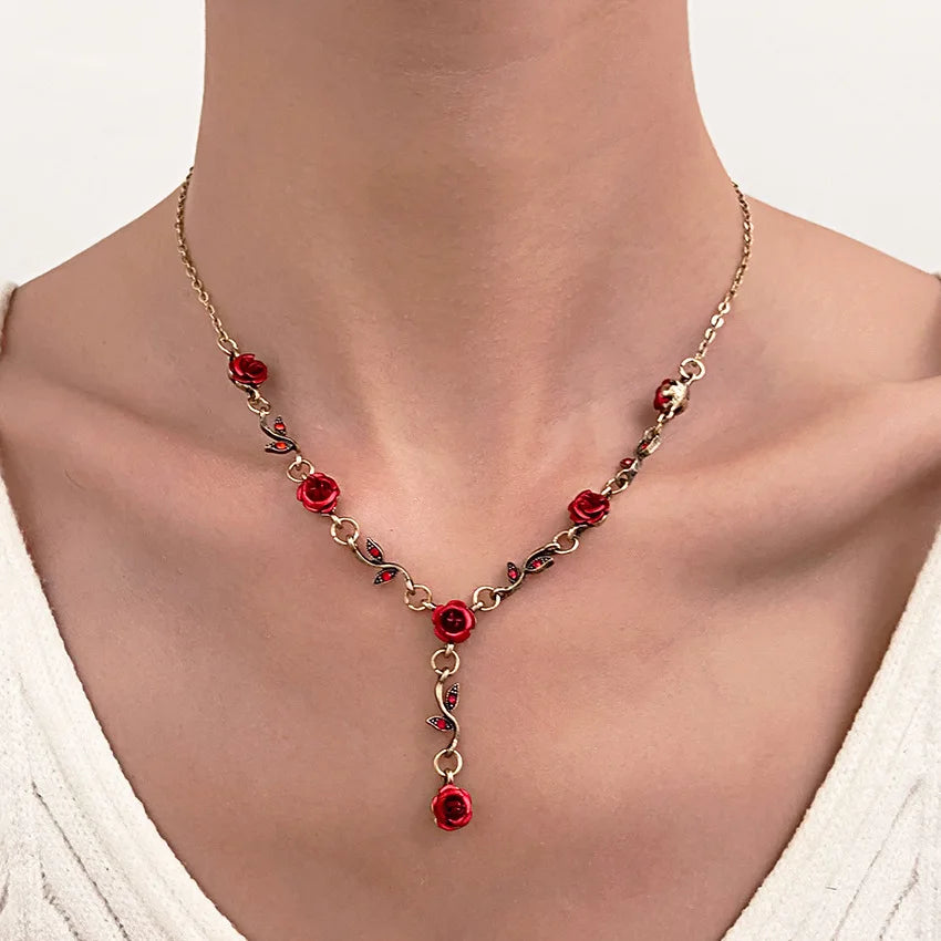 Red Rose Jewelry Set – Elegant & Romantic
