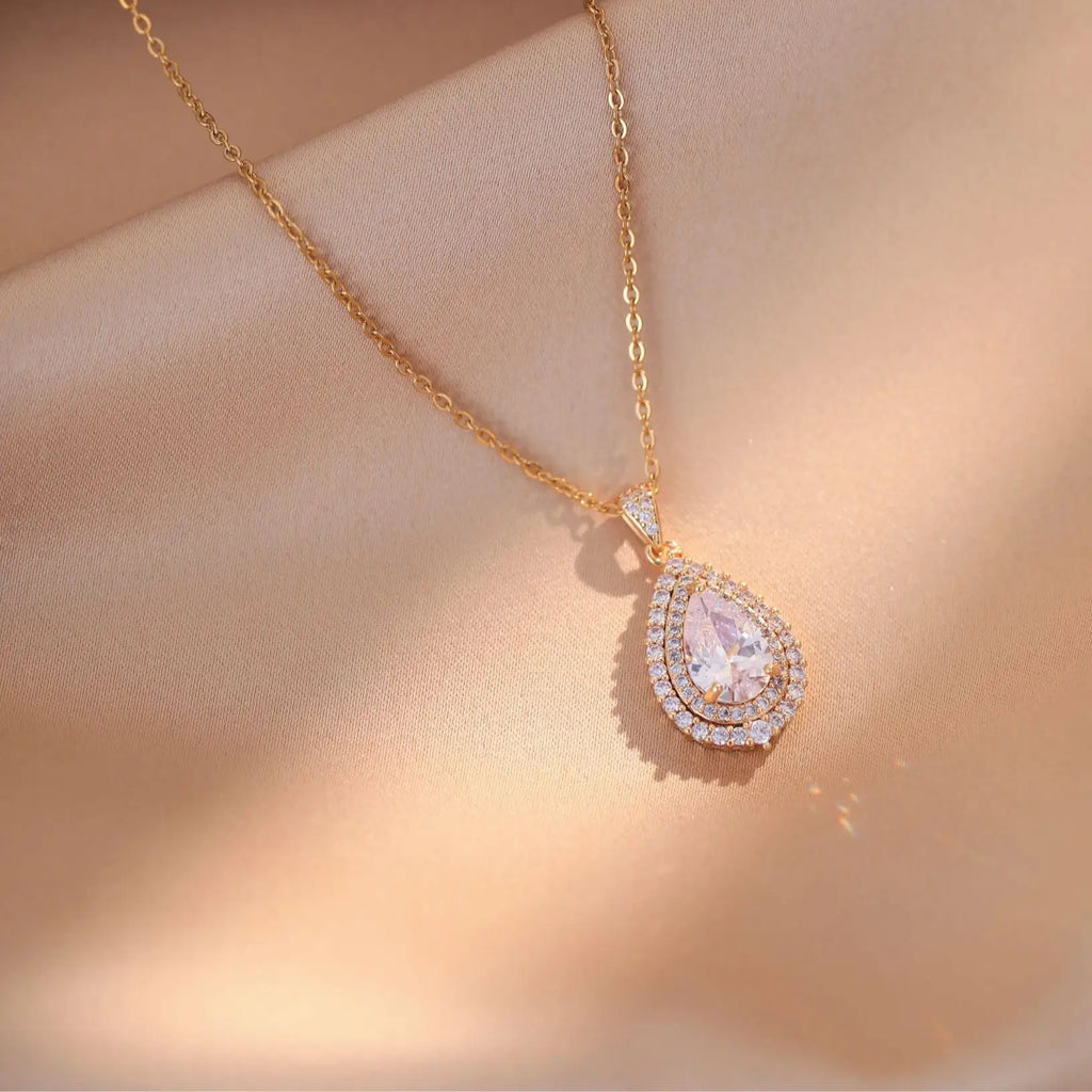 Zircon Drop Necklace – Elegant Stainless Steel