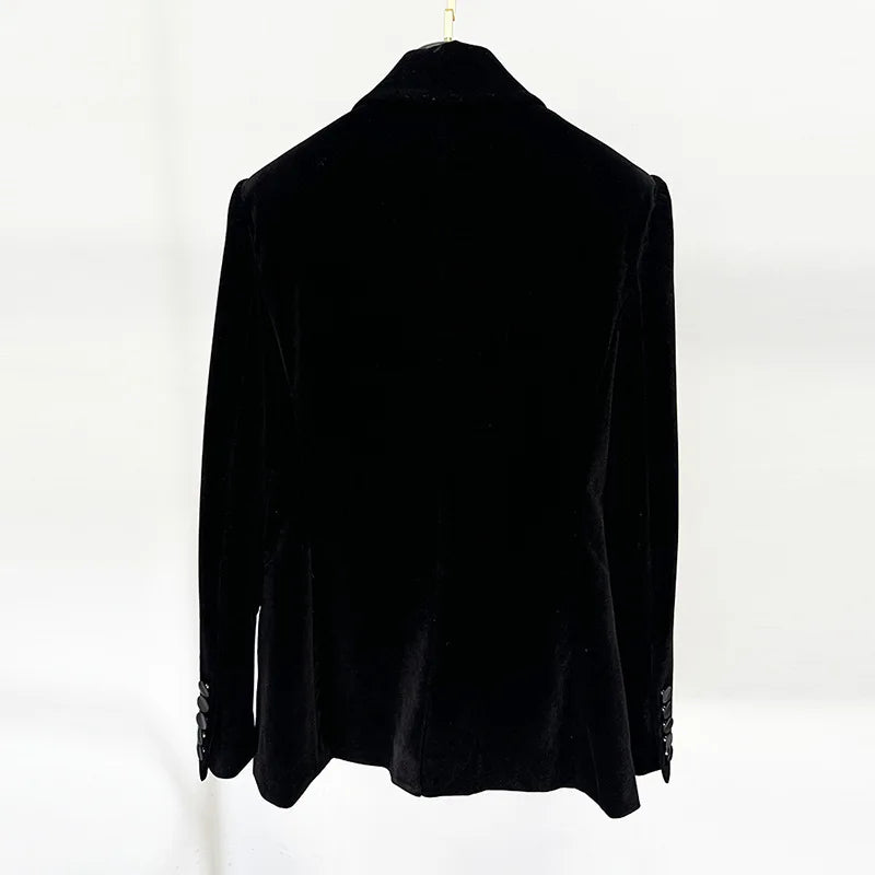 Black Rhinestone Blazer – Elegant Double-Breasted