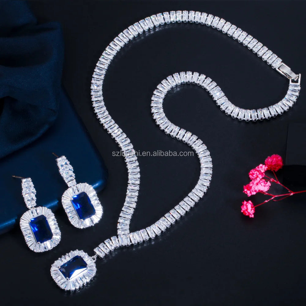 Blue Cubic Zirconia Jewelry Set – Elegant Gold Plated