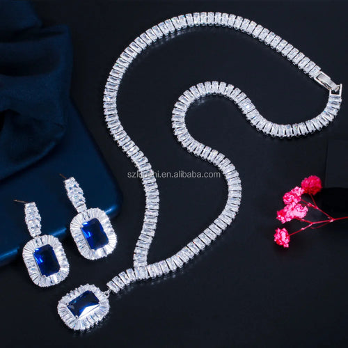 Blue Cubic Zirconia Jewelry Set – Elegant Gold Plated