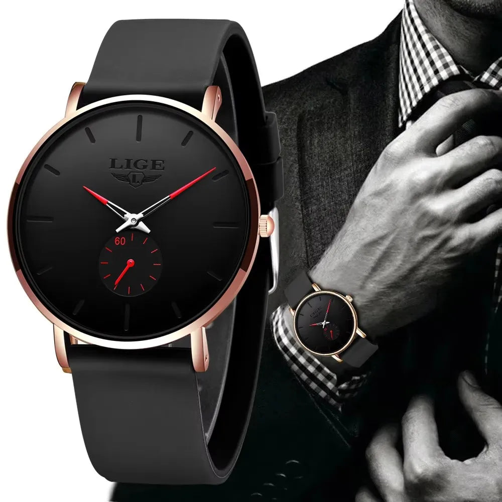 LIGE Men’s Ultra-Thin Quartz Watch – Waterproof Luxury Style