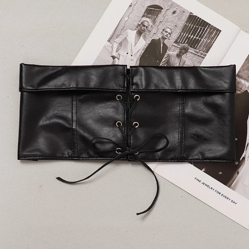 Wide Elastic Belt – PU Leather, Adjustable Fit
