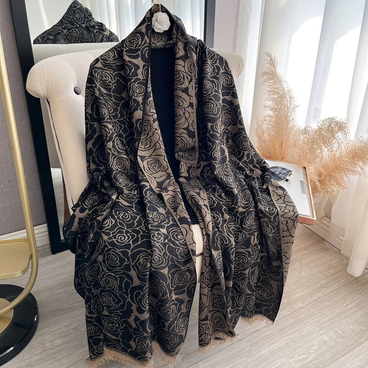 Golden Embroidered Hijab – Elegant & Lightweight