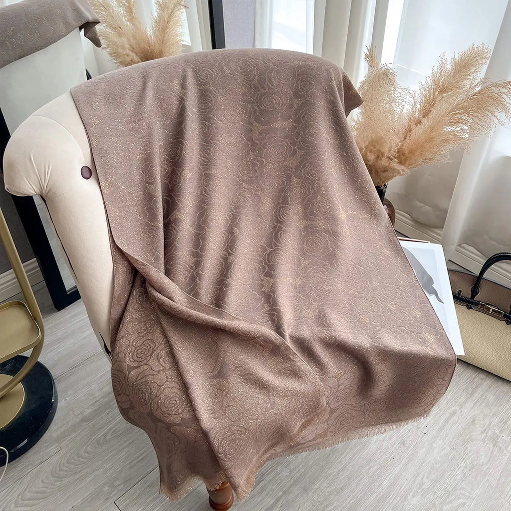 Golden Embroidered Hijab – Elegant & Lightweight
