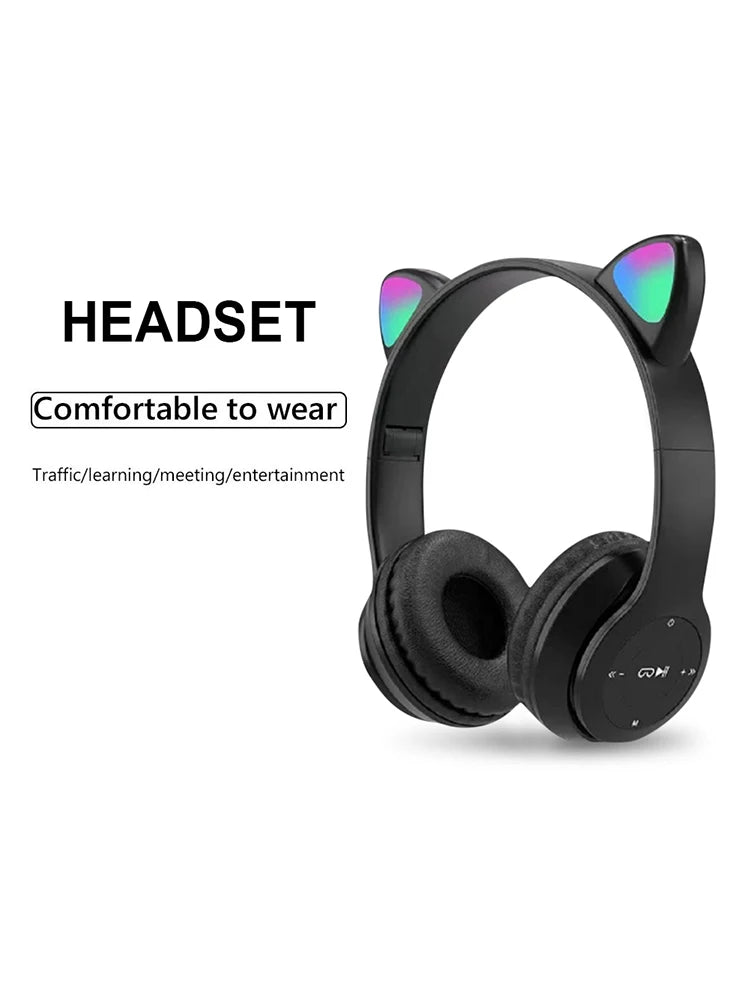 Cat Ear Wireless Gaming Headphones – RGB Glow Bluetooth Headset