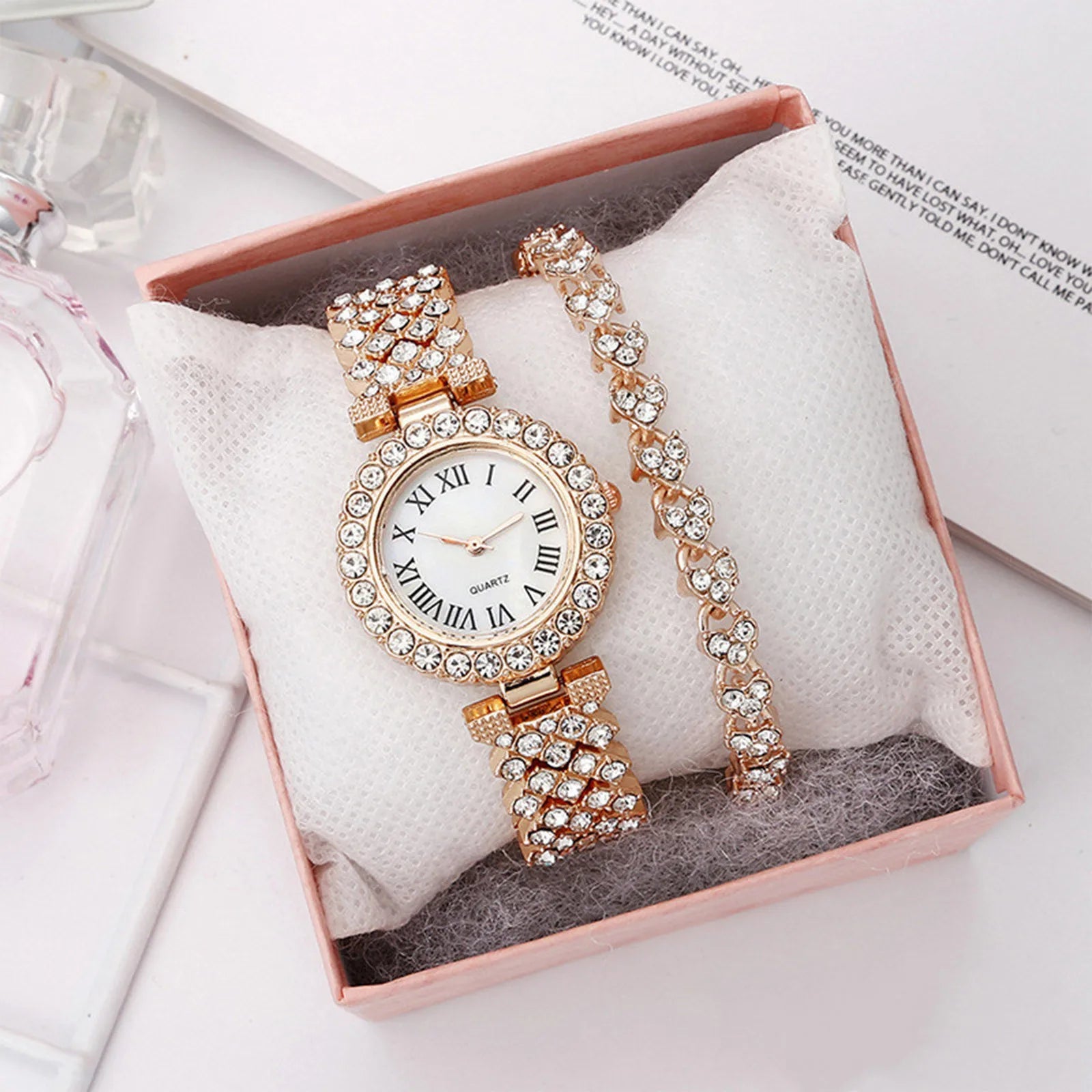2PCS Crystal Watch Set – Elegant & Luxury