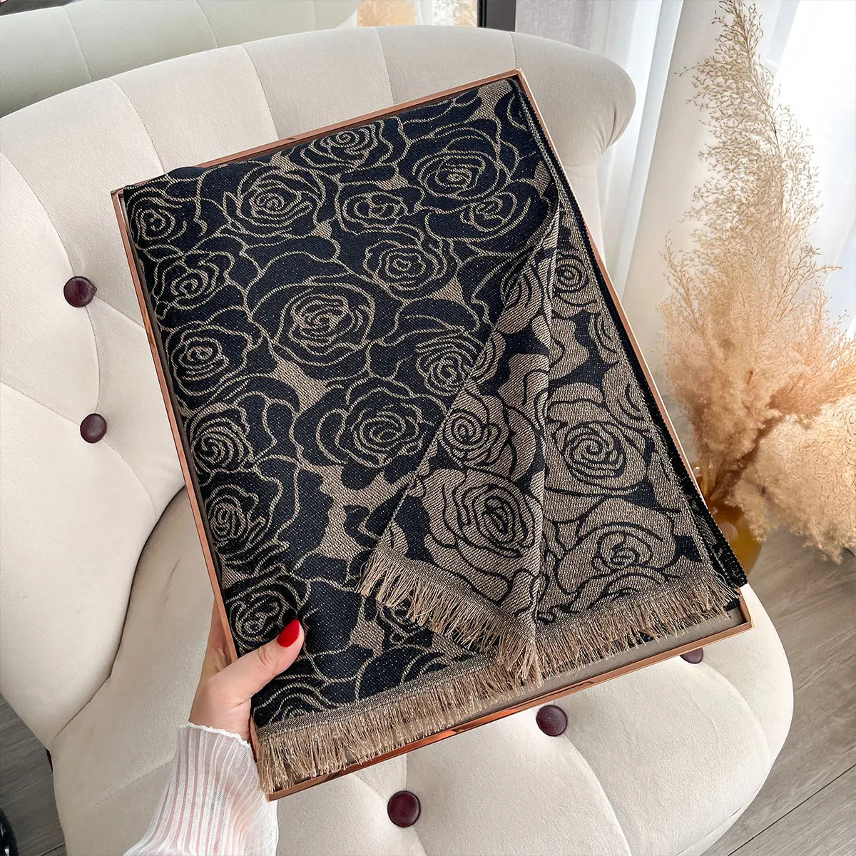 Golden Embroidered Hijab – Elegant & Lightweight