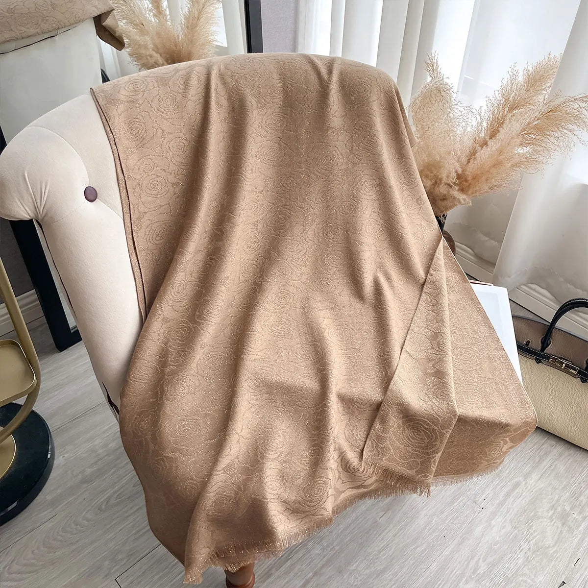 Golden Embroidered Hijab – Elegant & Lightweight