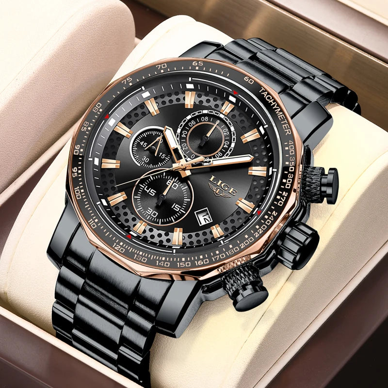 LIGE Men’s Chronograph Watch – Business Style with Luminous Display & Date