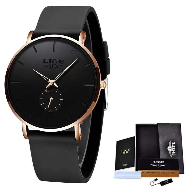 LIGE Men’s Ultra-Thin Quartz Watch – Waterproof Luxury Style