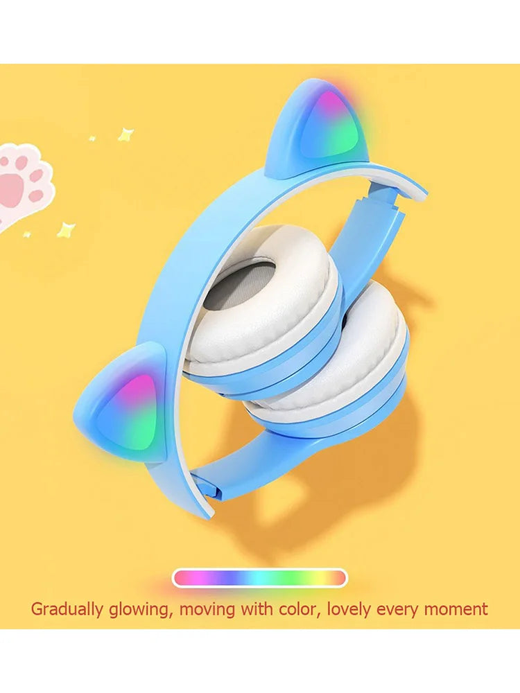 Cat Ear Wireless Gaming Headphones – RGB Glow Bluetooth Headset