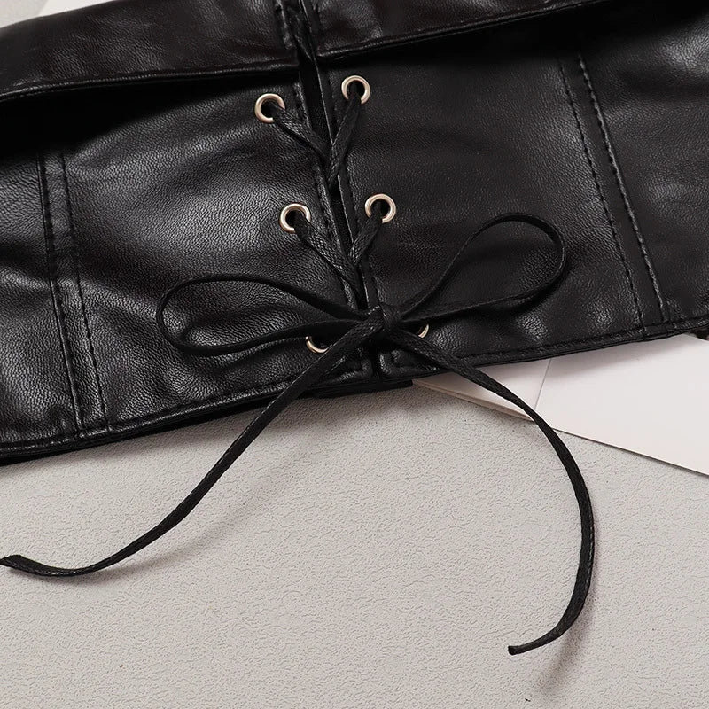 Wide Elastic Belt – PU Leather, Adjustable Fit