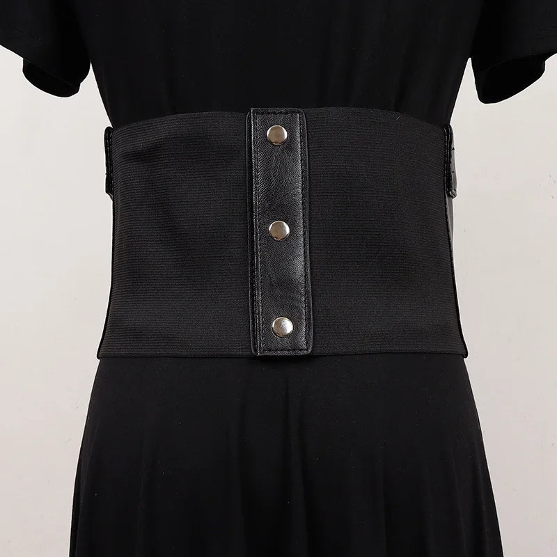 Wide Elastic Belt – PU Leather, Adjustable Fit