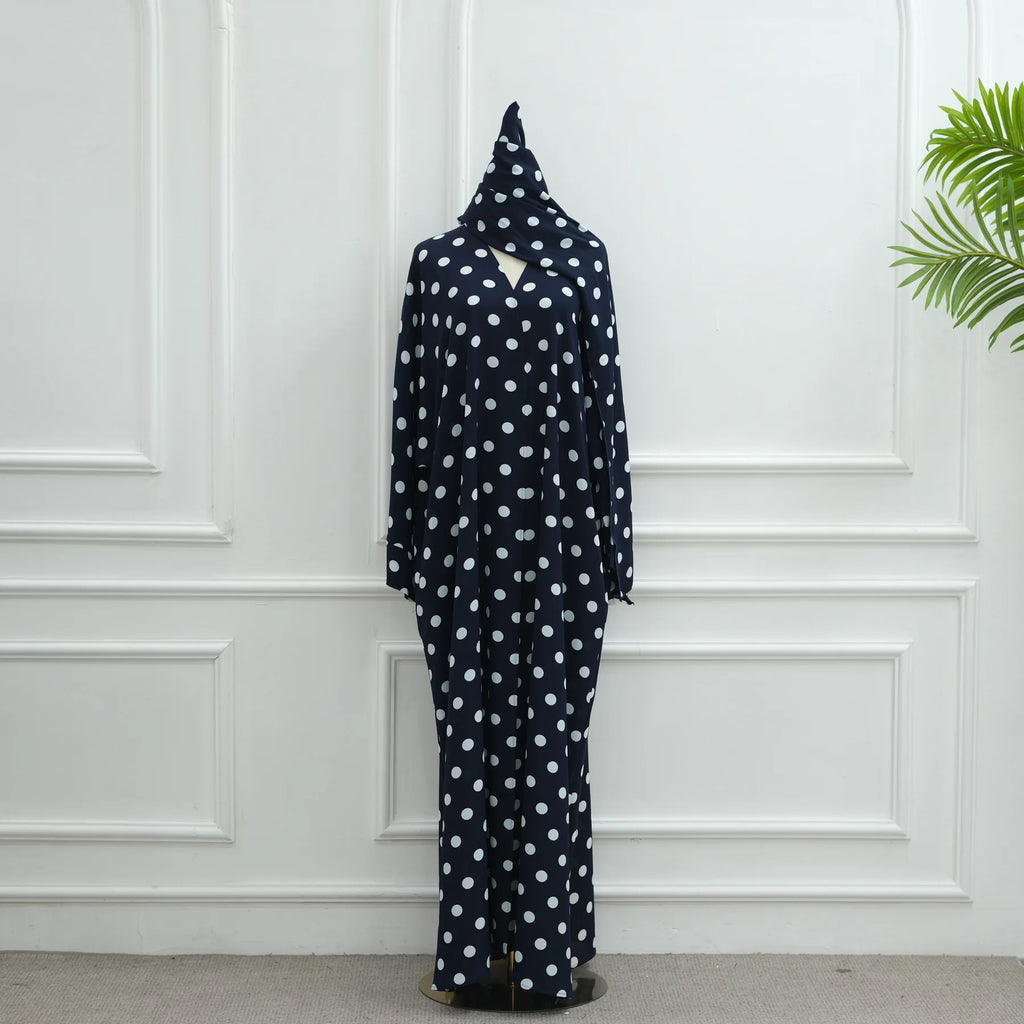 Elegant Abaya Set (2PCS) with Hijab – Polka Dot Design