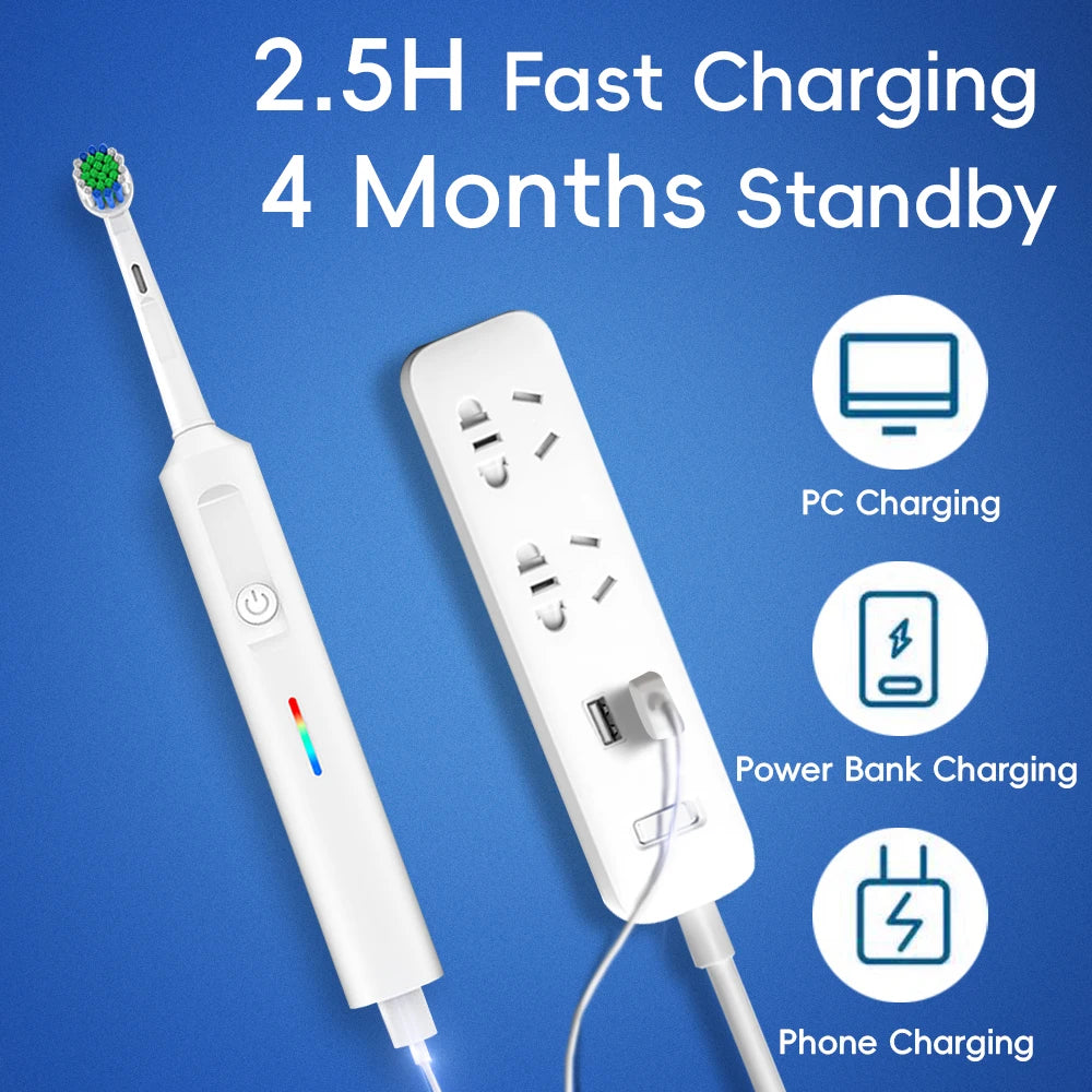 2x Smart Rotary Electric Toothbrush Set, Rechargeable Rotating Toothbrushes Compatible with Oral B Replacement Toothbrush Heads