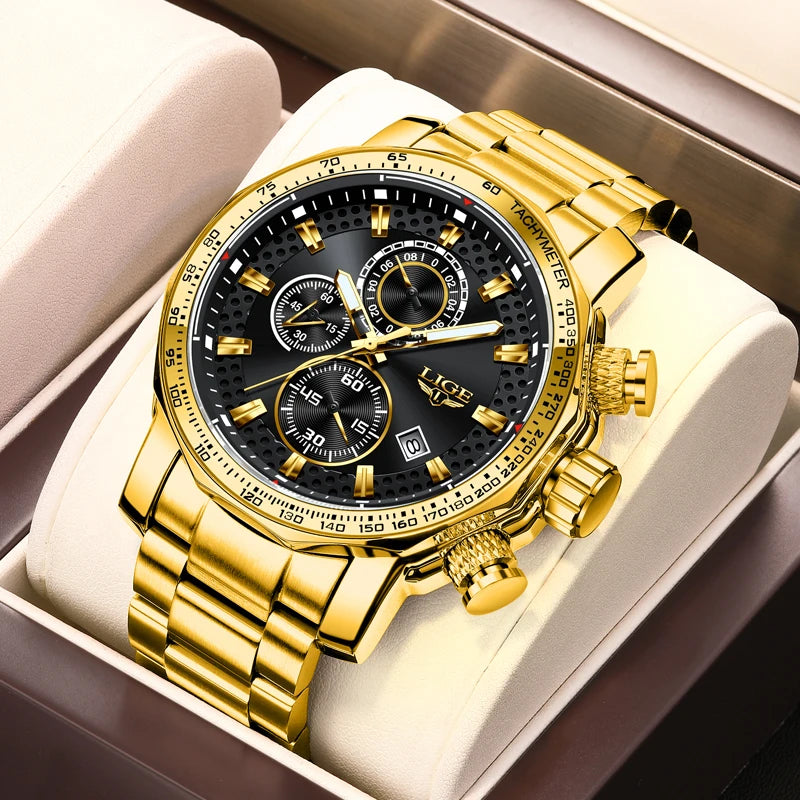 LIGE Men’s Chronograph Watch – Business Style with Luminous Display & Date