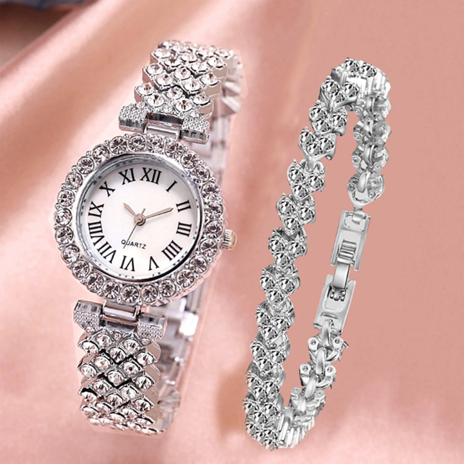 2PCS Crystal Watch Set – Elegant & Luxury