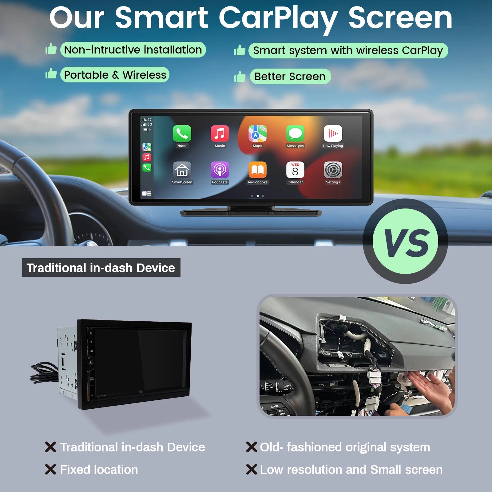 Portable Wireless CarPlay Screen