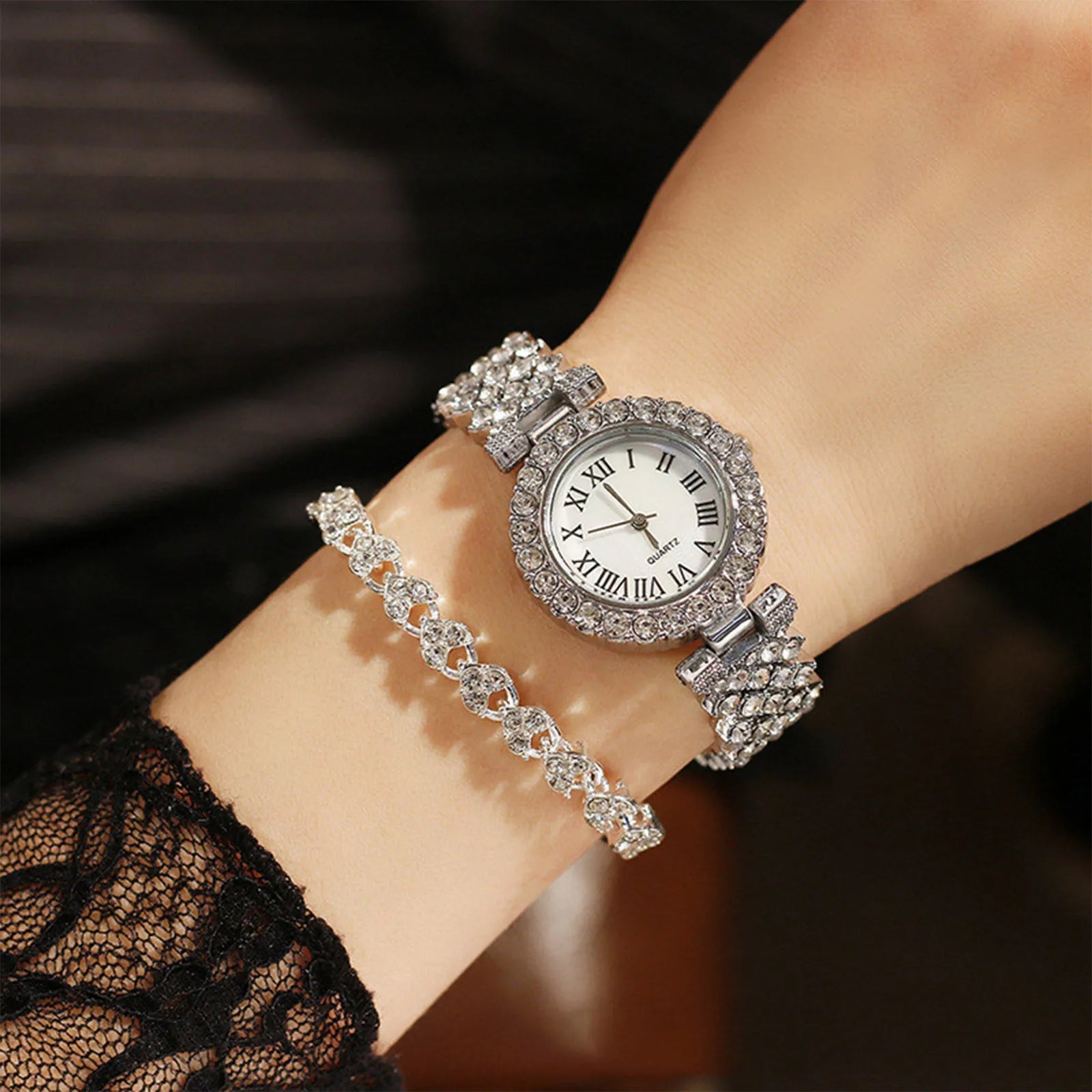 2PCS Crystal Watch Set – Elegant & Luxury