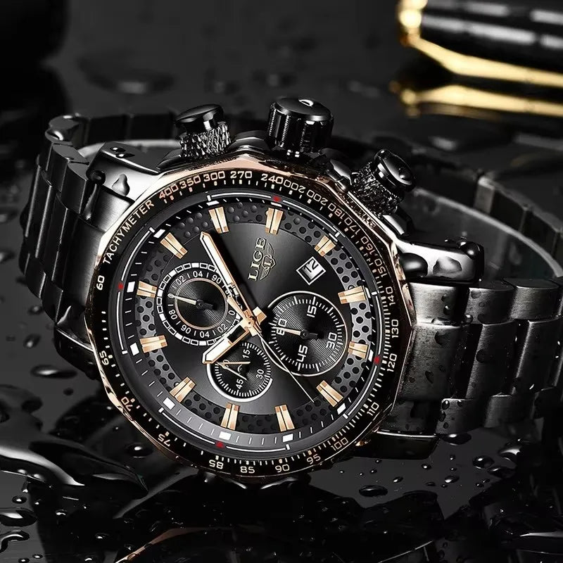 LIGE Men’s Chronograph Watch – Business Style with Luminous Display & Date