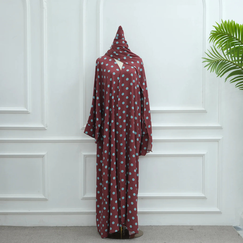 Elegant Abaya Set (2PCS) with Hijab – Polka Dot Design
