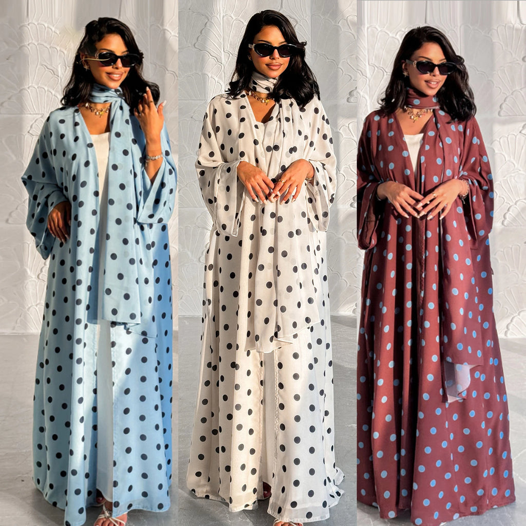 Elegant Abaya Set (2PCS) with Hijab – Polka Dot Design