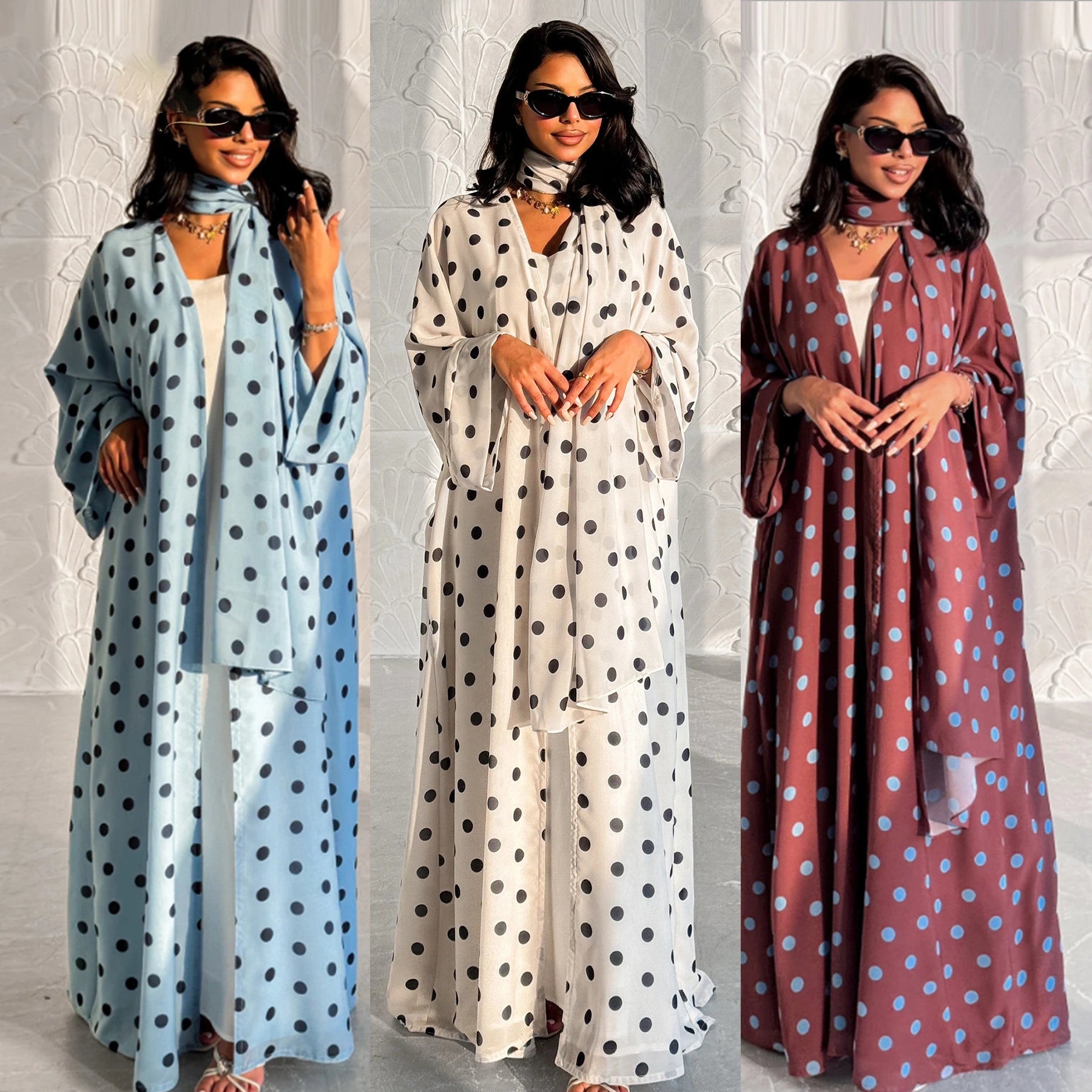 Elegant Abaya Set (2PCS) with Hijab – Polka Dot Design