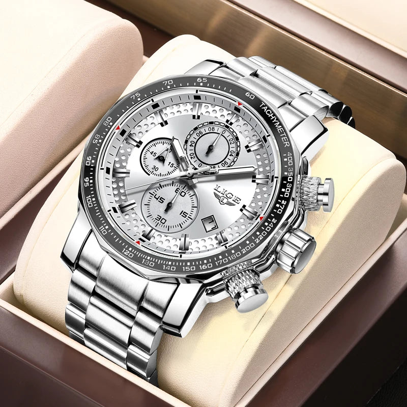 LIGE Men’s Chronograph Watch – Business Style with Luminous Display & Date