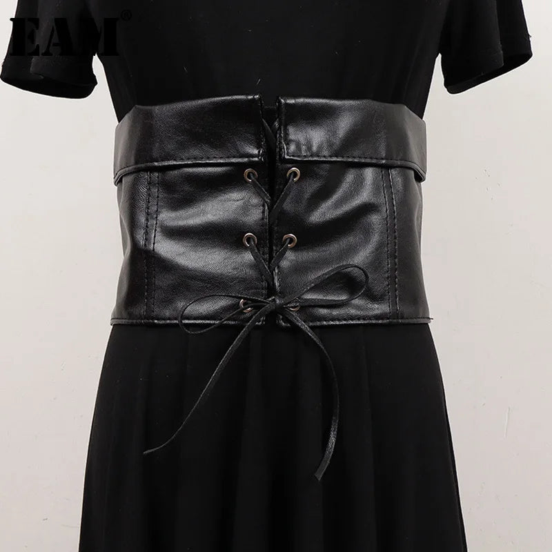 Wide Elastic Belt – PU Leather, Adjustable Fit