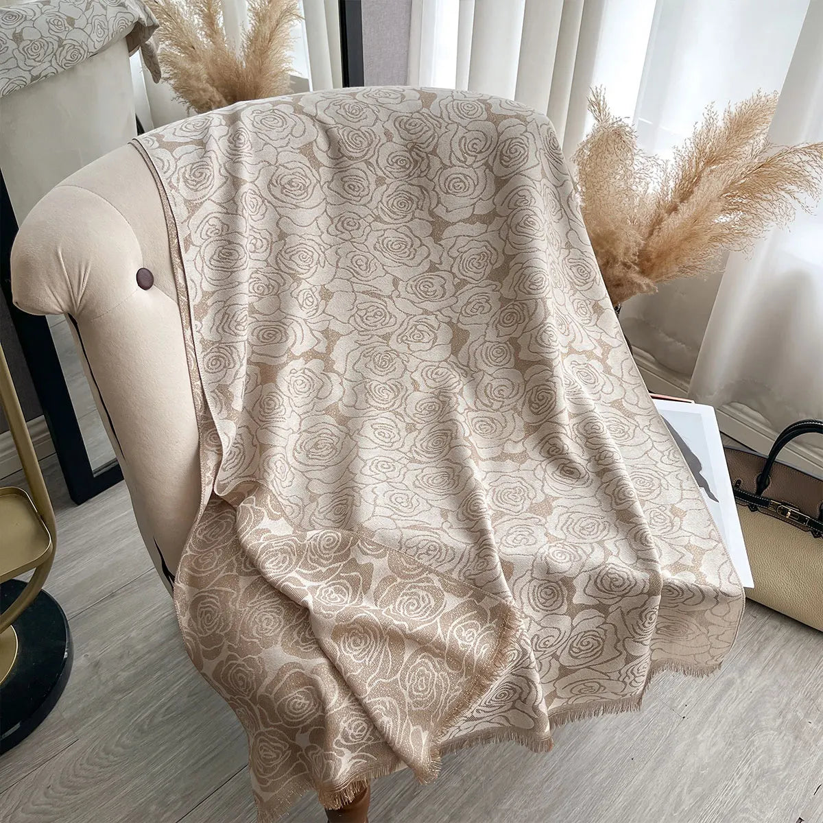 Golden Embroidered Hijab – Elegant & Lightweight