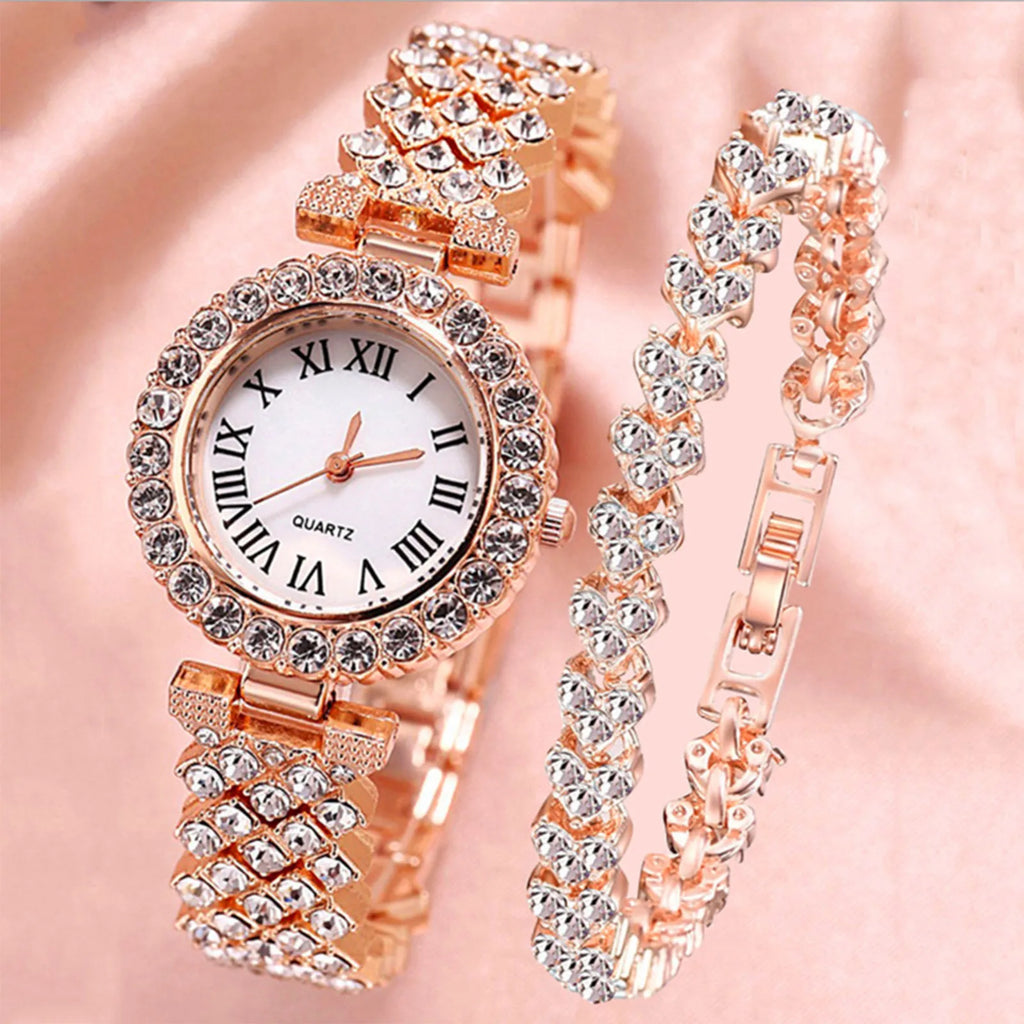 2PCS Crystal Watch Set – Elegant & Luxury