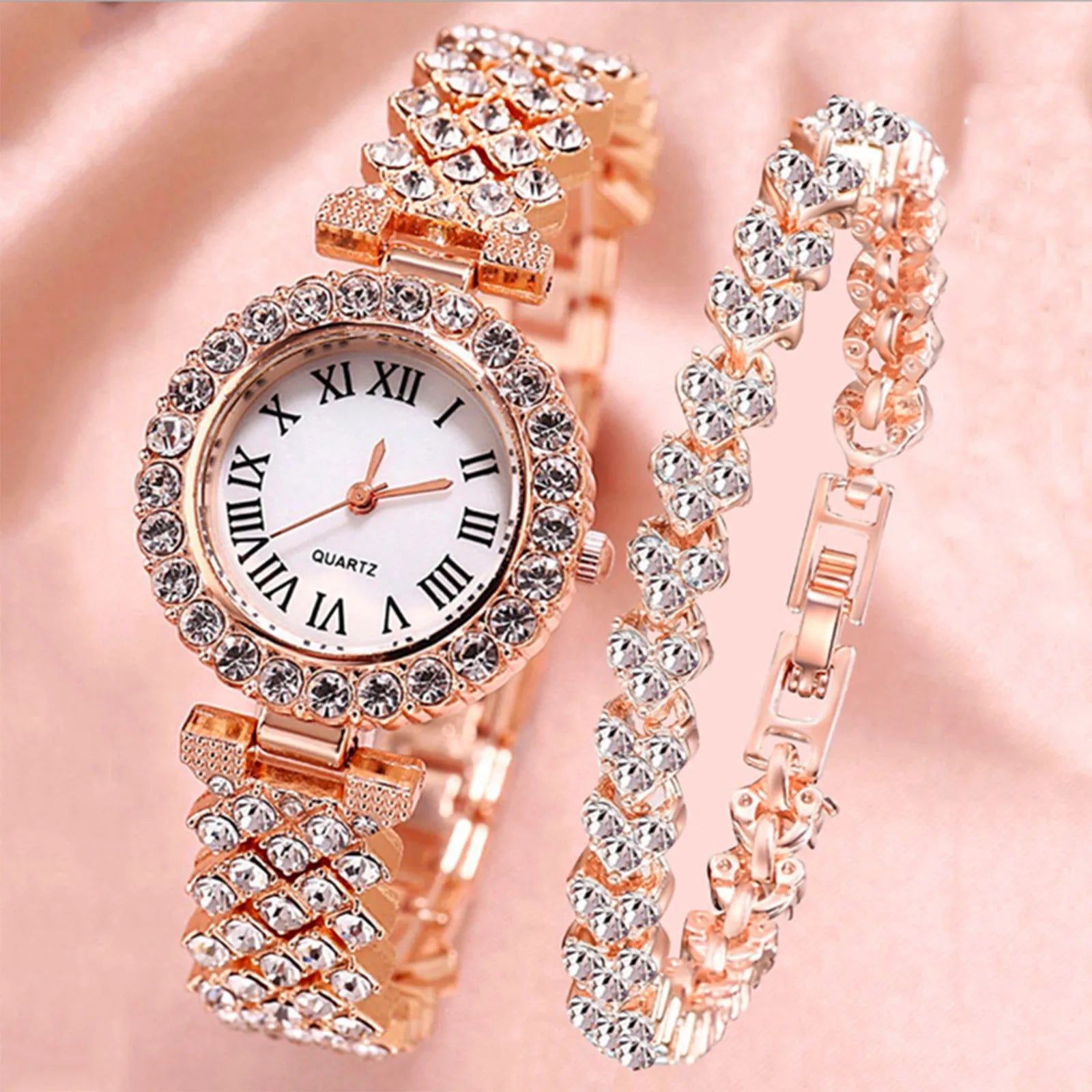 2PCS Crystal Watch Set – Elegant & Luxury