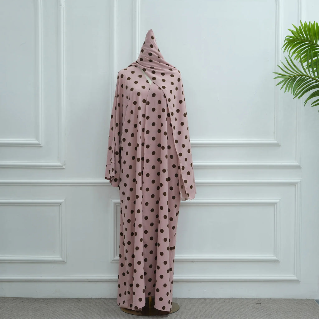 Elegant Abaya Set (2PCS) with Hijab – Polka Dot Design