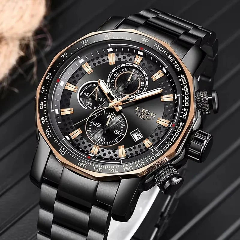 LIGE Men’s Chronograph Watch – Business Style with Luminous Display & Date